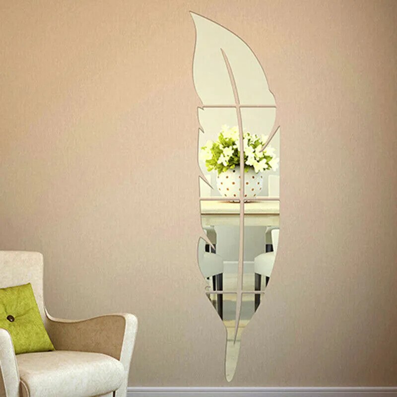 ملصق مرآة حائط DIY بنمط ريشة تأثير مرآة أكريليك ديكور ملصق حائط ديكور منزلي جدارية مرآة 73*18 سم