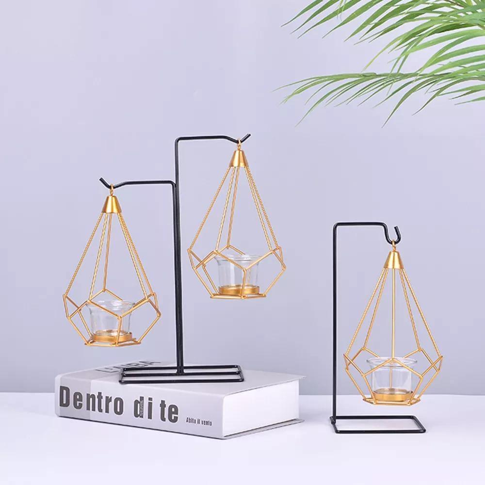 Geometric Iron Hanging Lantern Candle Holder or Vase