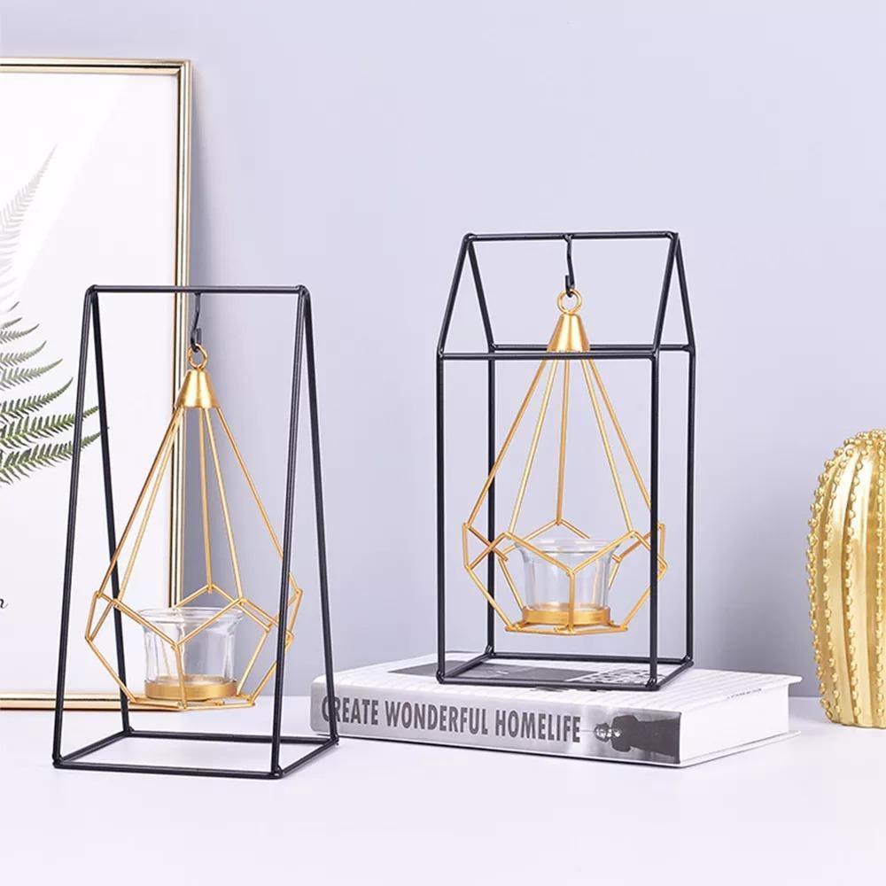 Geometric Iron Hanging Lantern Candle Holder or Vase